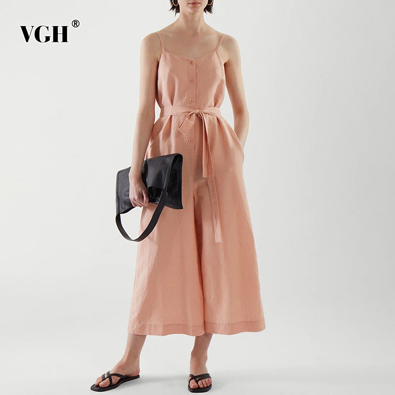 

Женский комбинезон с поясом VGH, Розовый Повседневный Облегающий комбинезон с квадратным вырезом, без рукавов, с высокой талией и широкими шт...