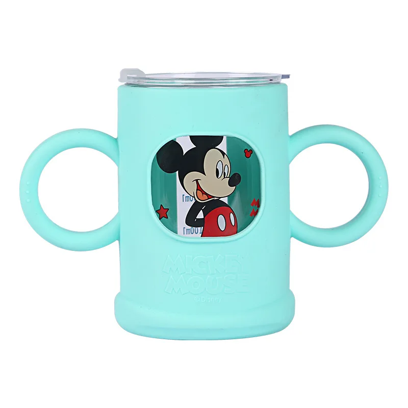 

Disney water cup children's glass milk cup silicone sleeve resistant to fall with graduation straw baby milk powder water cup