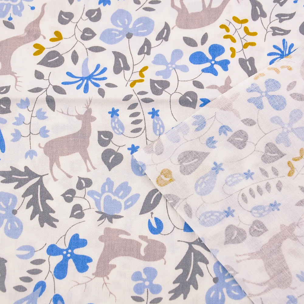 Teramila ткань мягкий принт синие растения с животными дизайн хлопок Материал