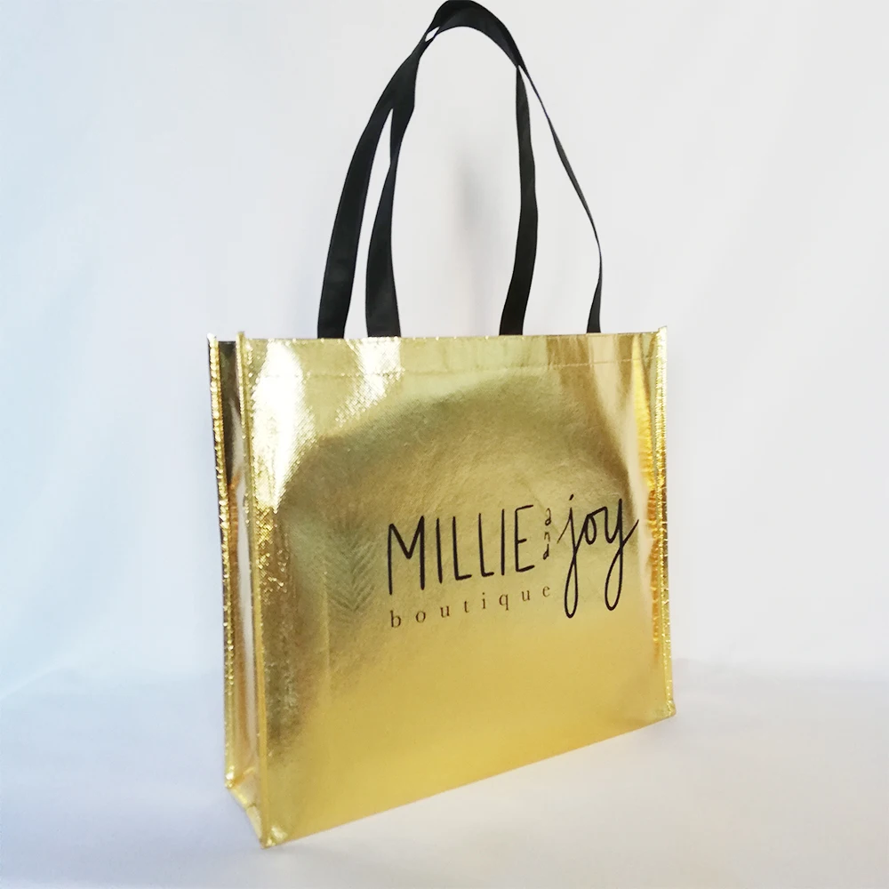 500 шт./лот сумки с логотипом на заказ золотые хозяйственные из нетканого