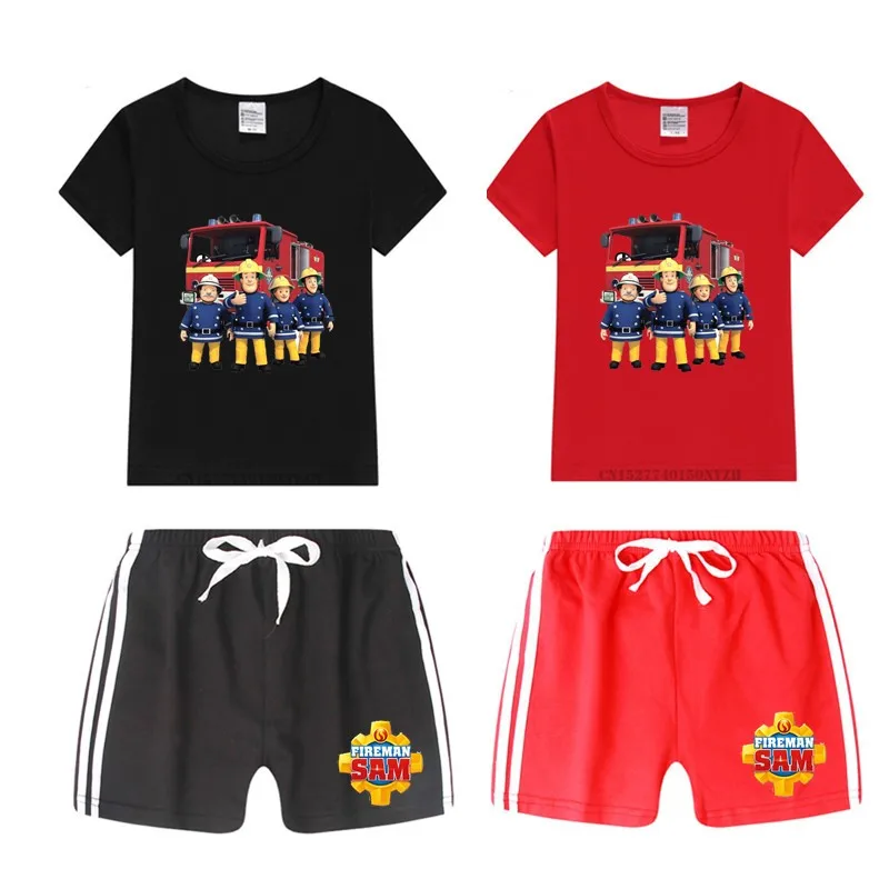 Футболка и шорты Sam Fireman для мальчиков девочек комплект детской одежды из топа