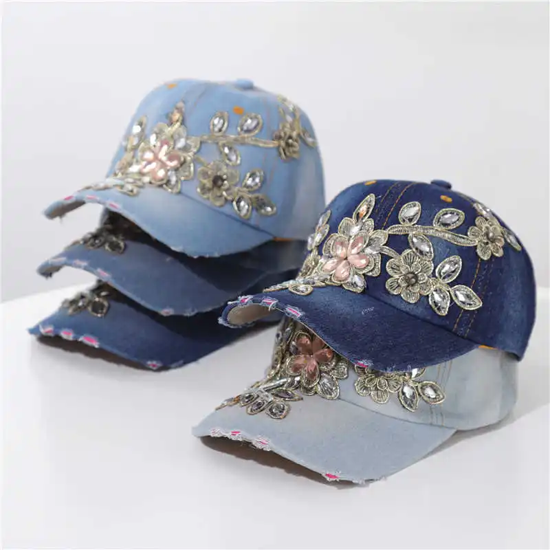 

Spring and summer cowboy sequin hats diamond strass flower baseball cap fashion ladies'sun cap