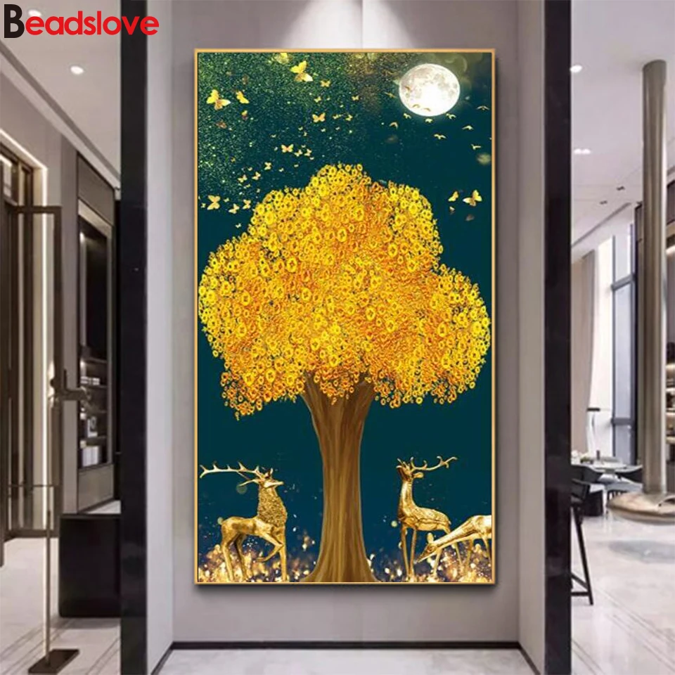 

Diy diamond embroidery Fortune Tree,Butterfly,Elk,Moon,diamond painting full square round mosaic picture of rhinestone decor