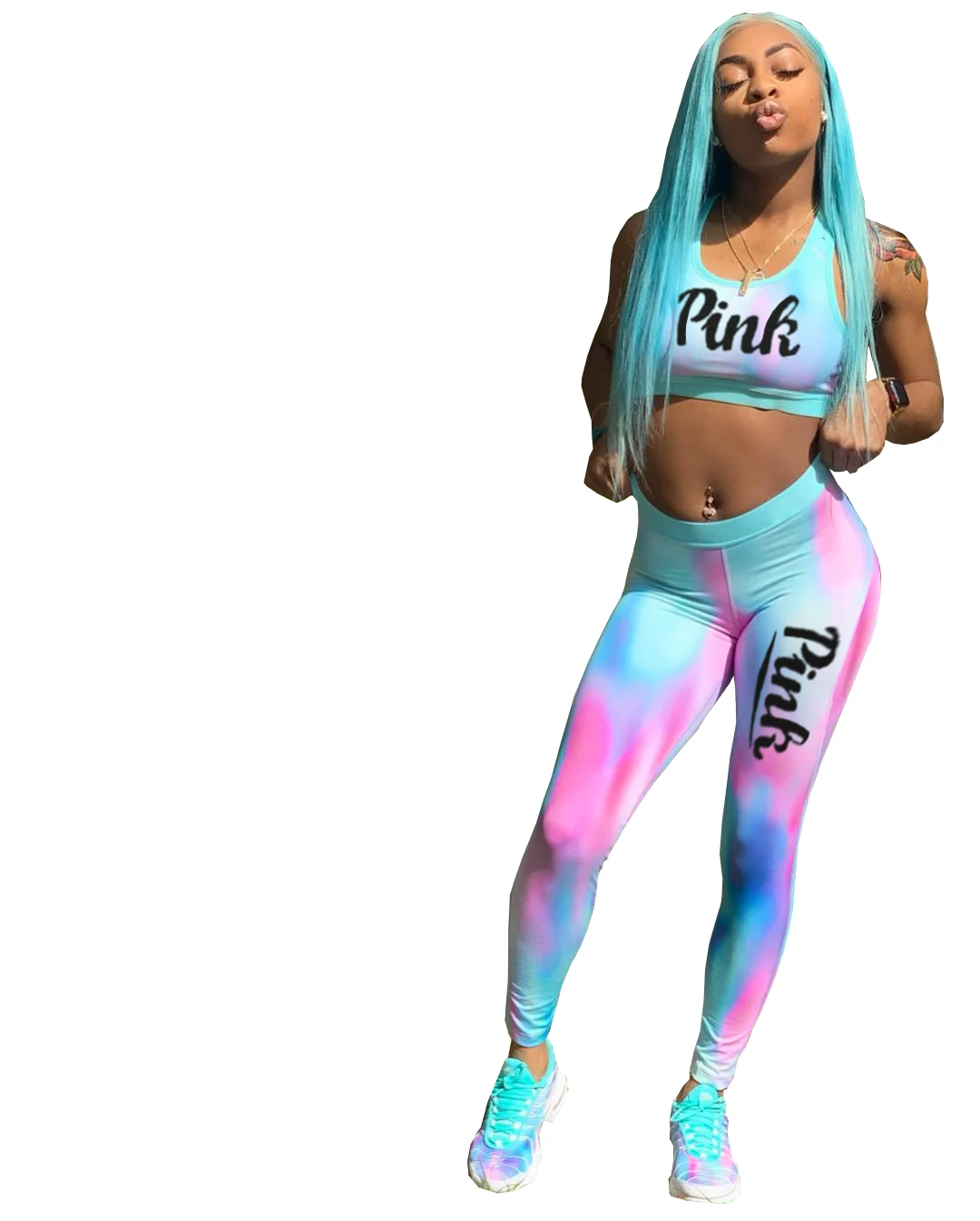 

PINK Women's tracksuit joggers Wholesale best top fashion sexy printed gradient vest T-shirt two-piece set