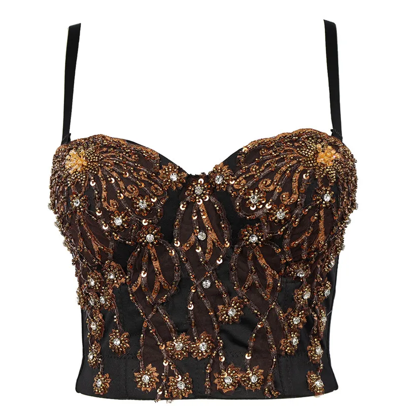 

Fashion Womens Push Up Bralet Summer Corset Bustier Bra Night Club Party Backless Sexy Cropped Tops Sequins Beading Thin Vest