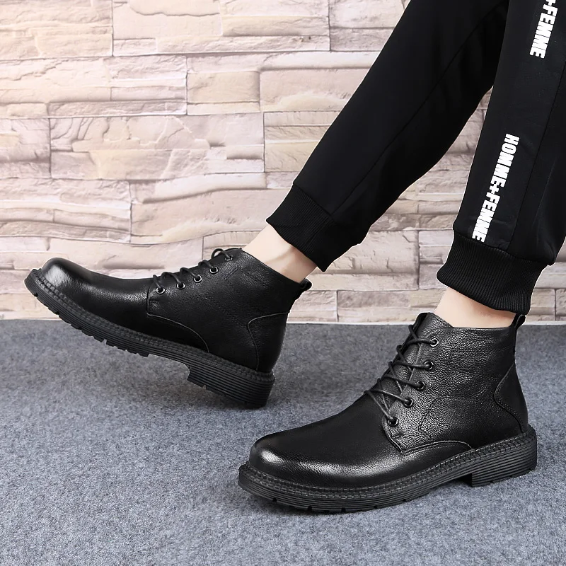 Мужские кроссовки кожаные зимние теплые ботинки Мужская дышащая обувь на