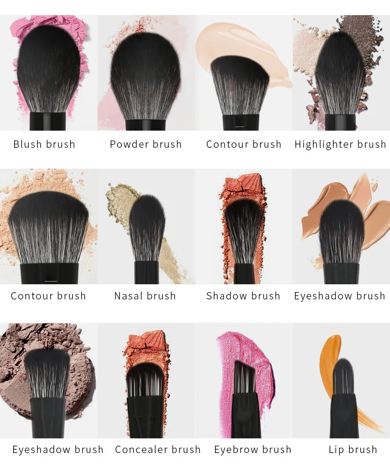 

12pcs Professional Makeup Brushes Set Sandalwood Color Wood Handle Foundation Powder Blusher Eye Brow Make up Brush Tool Kit