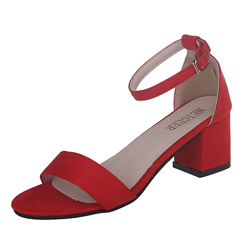 

Matte Word Buckle Chunky Heel Sandals Summer Female Shoes Fashion Open Toe High Heels Large Size 35-45