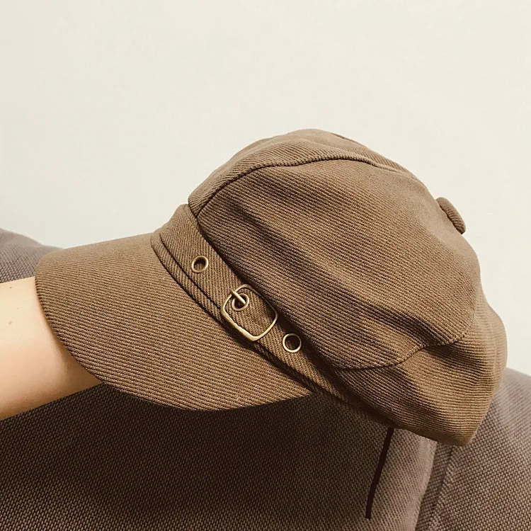 

Повседневная винтажная зимняя шапка художника без рисунка для девушек однотонная Вельветовая восьмиугольная шапка для женщин пустые Ретр...