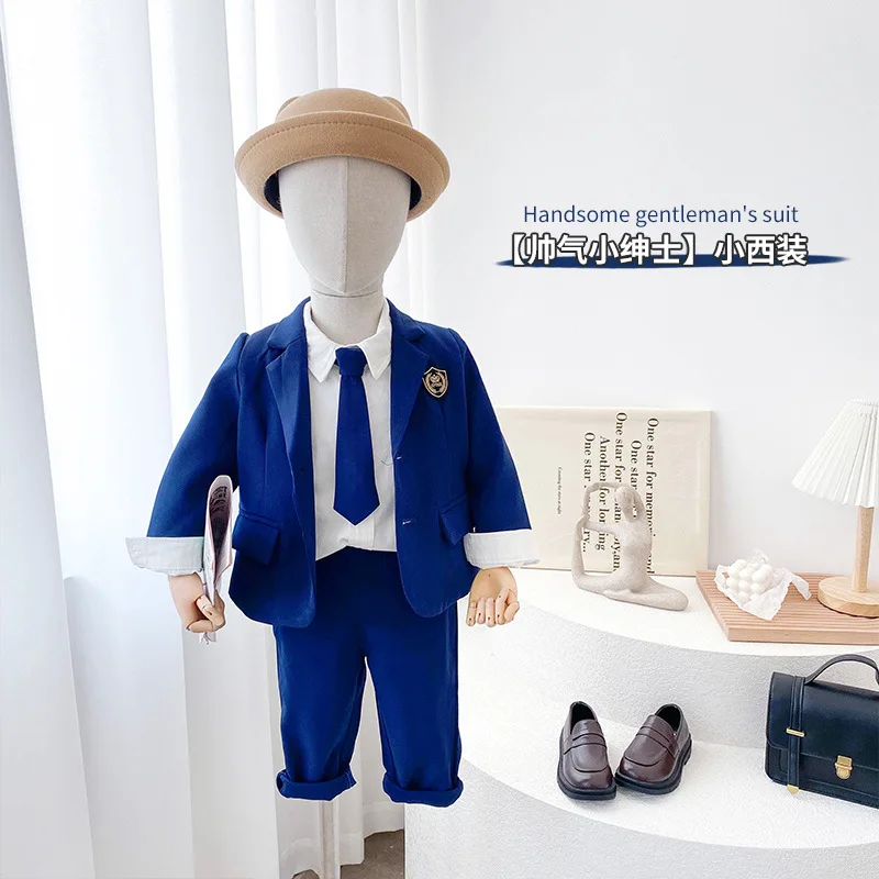 

Красивый джентльменский костюм 2021, корейский стиль для мальчиков, куртка + брюки, комплект из 2 предметов, Школьное детское платье для фотосъемки на день рождения