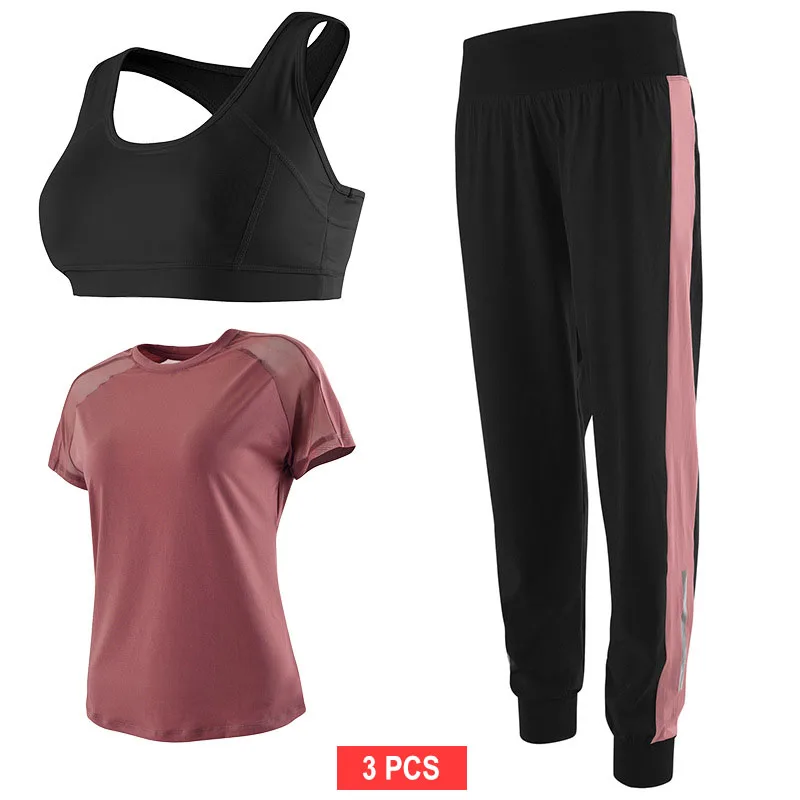Red Женский костюм для йоги, комплект из 3 предметов, одежда для фитнеса, спортивная одежда для женщин, спортивная одежда для тренировок, спортивная одежда для бега, йоги, гимнастический костюм, наборы - Цвет: Red
