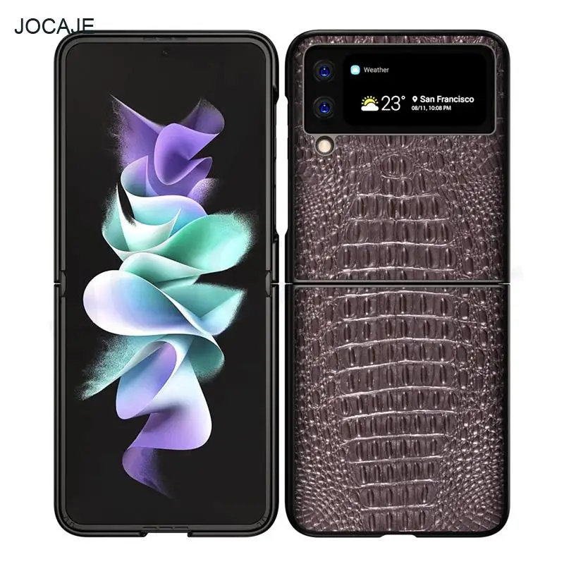 retro crocodile pattern leather phone case for samsung galaxy z flip 3 5g genuine leather shockproof cover for samsung z flip3 free global shipping