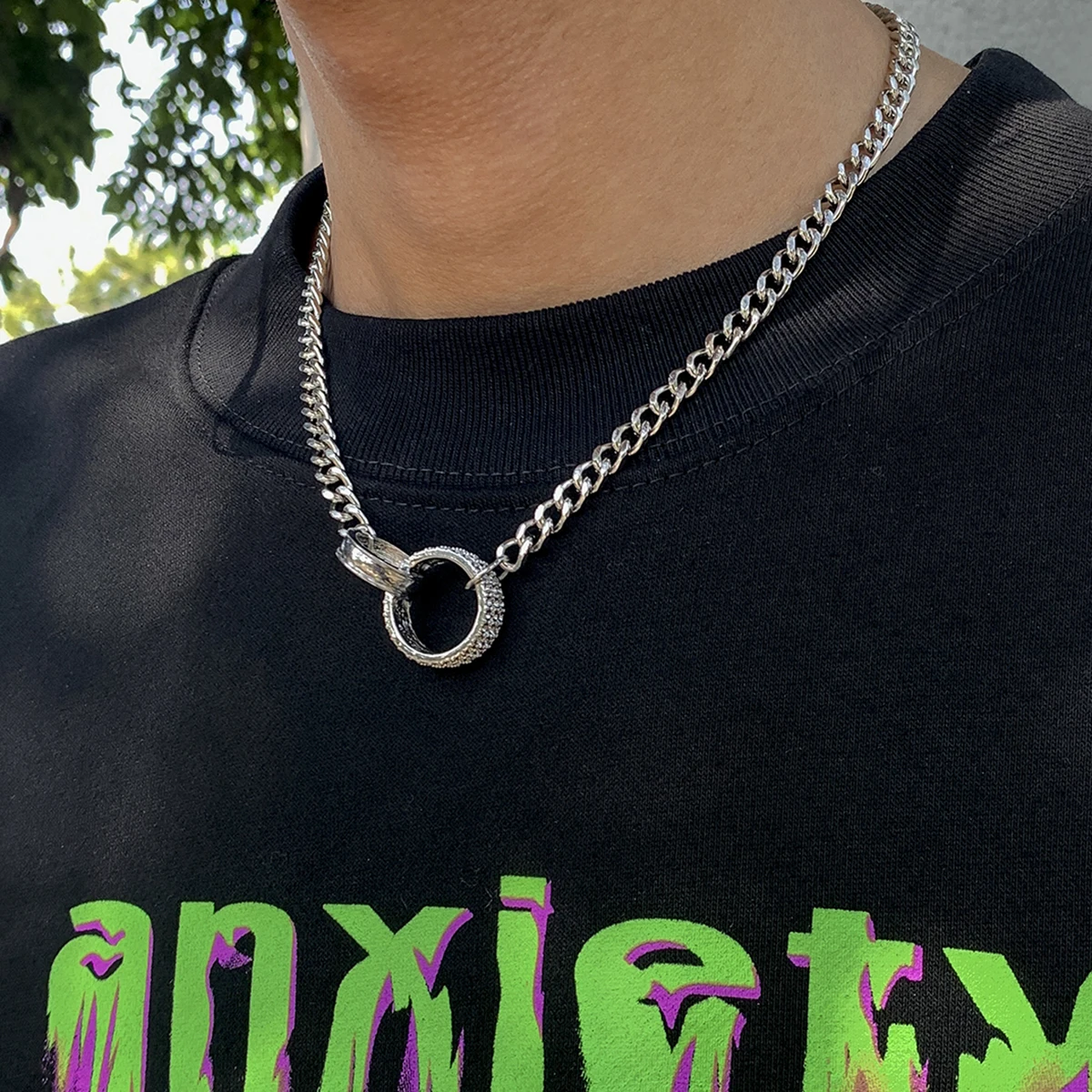 

SHIXIN Hip Hop Thick Chain With Ring Pendant Necklace for Men Punk Chunky Necklace Unisex Trendy Neck Chain on Neck Jewelry 2021