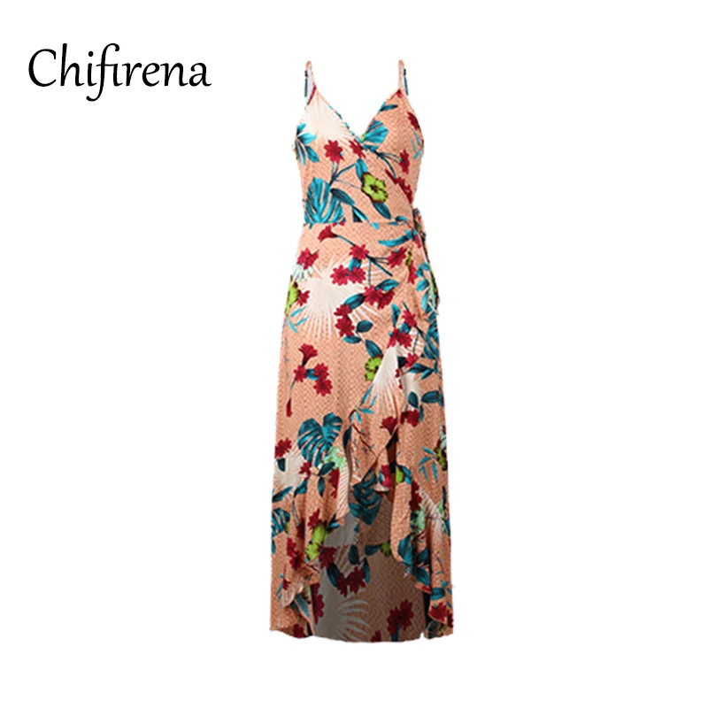 

Chifirena Floral Print Women Dress 2021 Camis Maxi Dresses Sleeveless Irregular Sundress Woman Beach Boho Sexy Party Vestidos