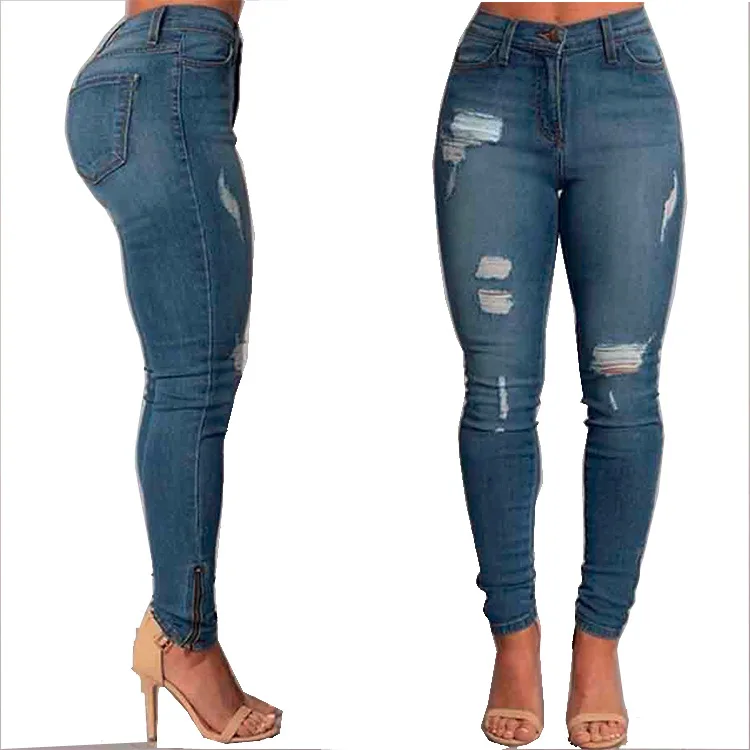 

ZQLZ Vintage Knee Hole Mid Waist Ripped Women Pencil Pants Casual Skinny Botton Fly Stretch Mom Trousers Fashion Plus Size Jeans