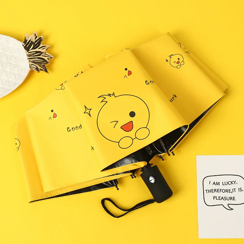 

Автоматический зонт, маленький складной зонт для студенток и женщин, с мультяшным рисунком двойного назначения, защита от дождя и дождя