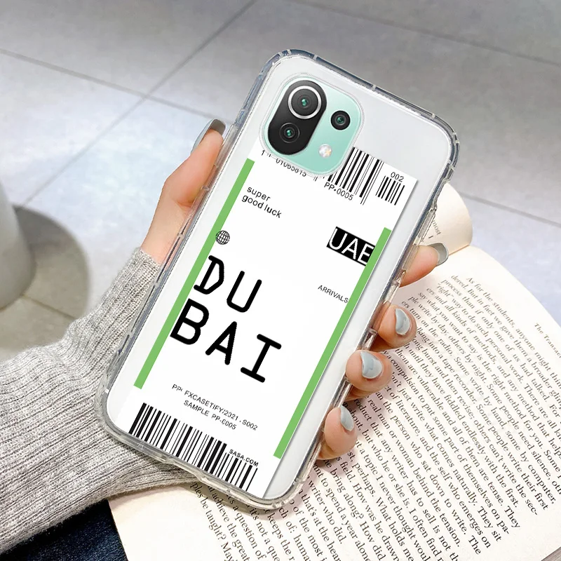 

Air Ticket QR Code Clear Phone Case For Xiaomi Mi 11 Lite 11i 10T Note 10 Pro Ultra Tokyo London City Label Cases Fundas