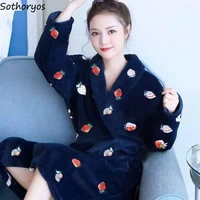 women robes flannel coral fleece winter warm pajamas bathrobe sleepwear home clothing loose comfortable nightwear bath gowns new
