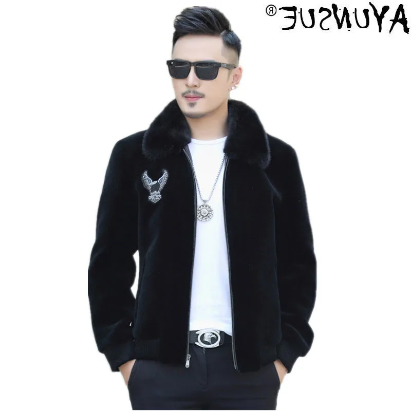 

Wool fast suit - natural men's jacket, real sheepskin coat, natural Mink Collar, warm, suitable for
