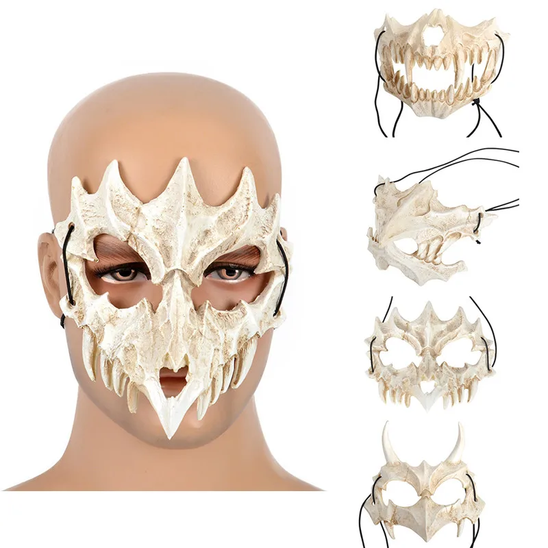 

Маска для косплея демон, Самурай, маска с костью, белая, тенгу, дракон, Якса, тигр, маска из смолы, реквизит для вечевечерние, Хэллоуина, аксесс...