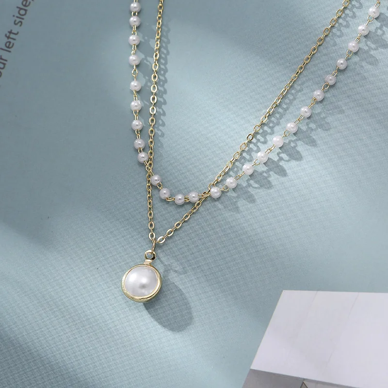 

2021 Fashion Simple Necklace Personality Design Double Layer Necklace Lady Necklace Sweet Pearl Clavicle Chain Casual/Sporty
