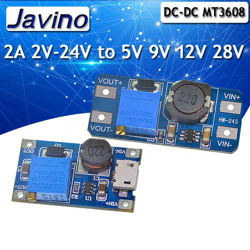 5 шт. Повышающий Модуль MT3608 DC 2 а с MICRO USB в 24 до В 9 12 28 в|Регуляторы