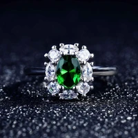 womens 925 silver emerald green zircon open ring engagement wedding party gift jewelry ring wholesale