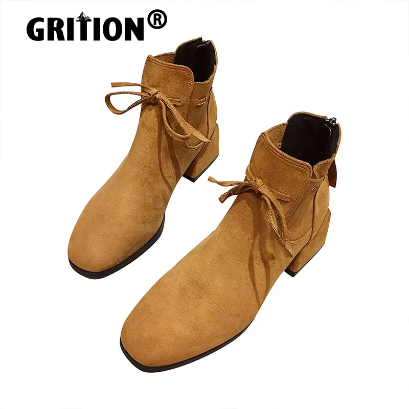 

GRITION Womens Shoes Chelsea Boots Suede Thick Heels Ankle Boots Rubber Sole Non-slip Elegant Sexy Designers Fashion New 34-39