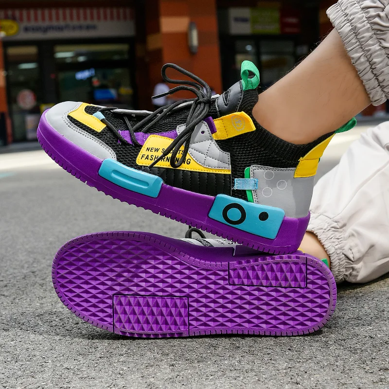 Hot sale Designer Colorful Skateboarding Shoes Men High-top Knit Sports Shoes Fashion Hip Hop Sneakers Male Running Shoes Men
