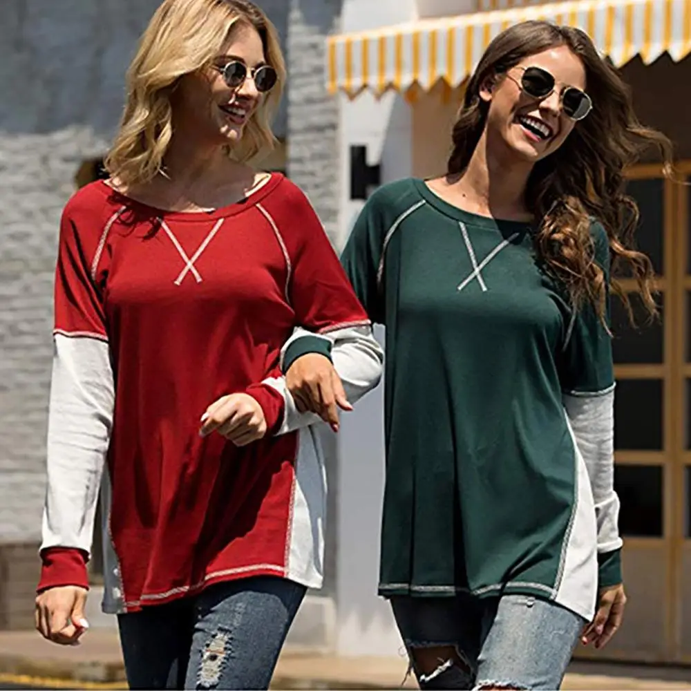 Модные Лоскутные толстовки Женская Повседневная Толстовка пуловер с длинным