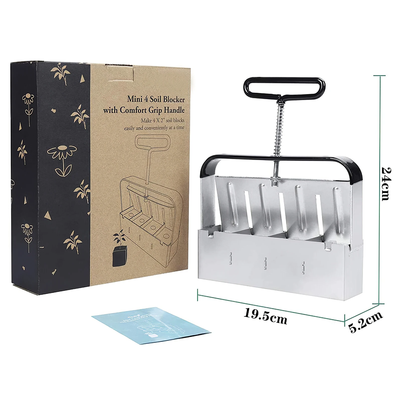 

4 Grids Reusable Stainless Steel Soil Block Maker Hand-Held Soil Blocker Soil Blocking Tool Manual Quad Sowing Seeds Dispenser