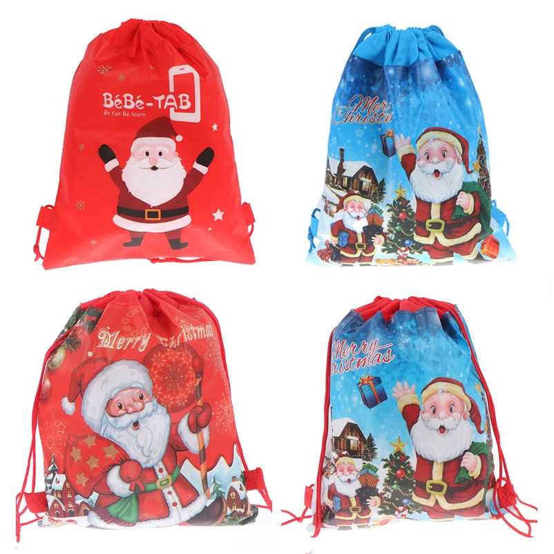 Женская сумка большой рюкзак на шнурке с Санта Клаусом детские новогодние