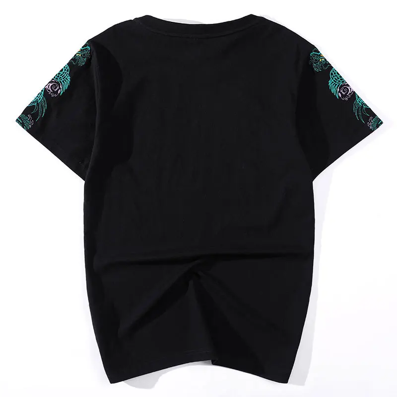 Хлопковая футболка с короткими рукавами в китайском стиле вышитым драконом