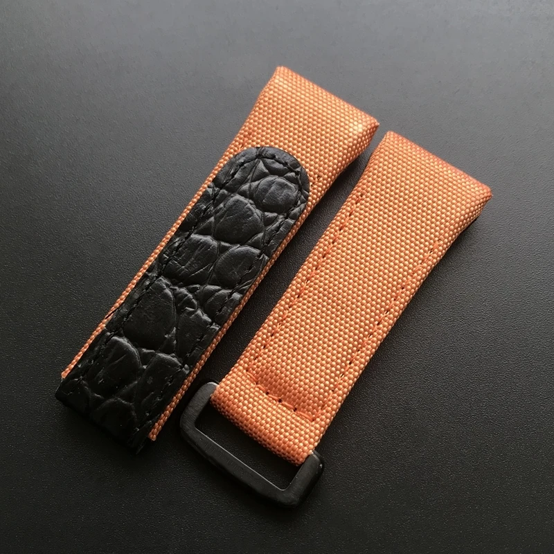 25mm Black Blue Gray Red Nylon Canvas With Crocodile Leather Watchband For Richard Mille RM50 RM53 Watch Strap band Bracelet
