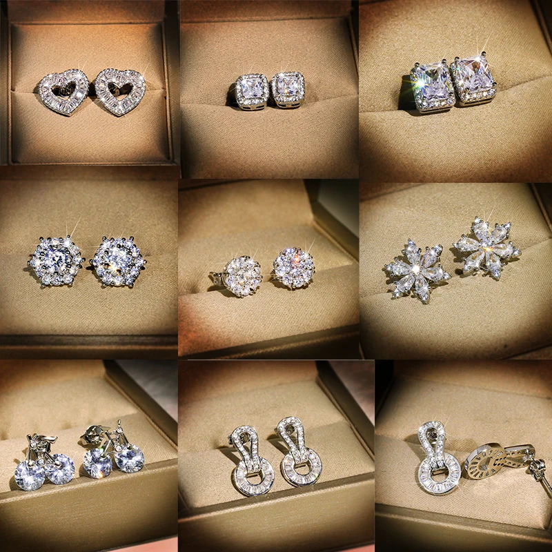 Женские серьги-гвоздики из серебра с фианитом | Украшения и аксессуары