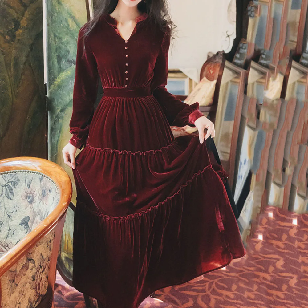 2019 осеннее и зимнее новое платье до колен в ретро французском стиле длинное с