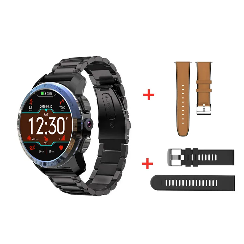add two straps KC09 Смарт-часы для мужчин Android 7.1.1 3 ГБ 32 ГБ 800 мАч батарея камера 4G двойная система спортивные Смарт-часы телефон водонепроницаемый mp3 плеер - Цвет: add two straps