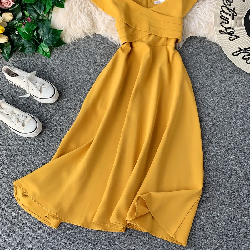 Платье-миди женское летнее Осеннее с оборками и открытыми плечами | Женская