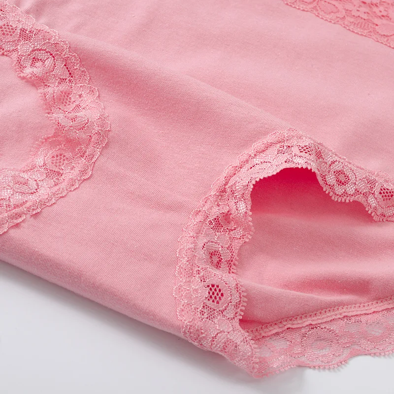 

High-waist underwear women's cotton crotch comfortable hip breathable cotton fabric seamless lace large size briefs solid color