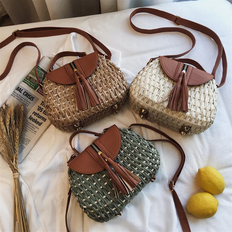 Женская плетеная сумка-мессенджер летняя Соломенная пляжная сумка через плечо с