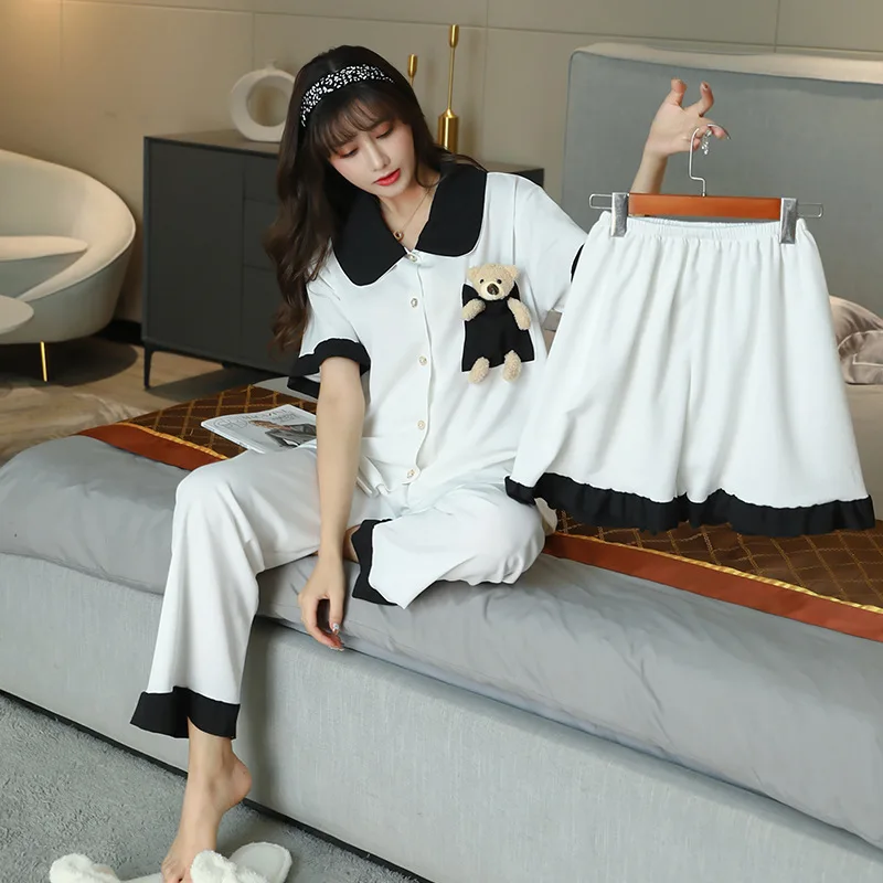 

2021 new spring and summer three-piece hot sale pajamas and home service suit cute detachable mesh doll bear