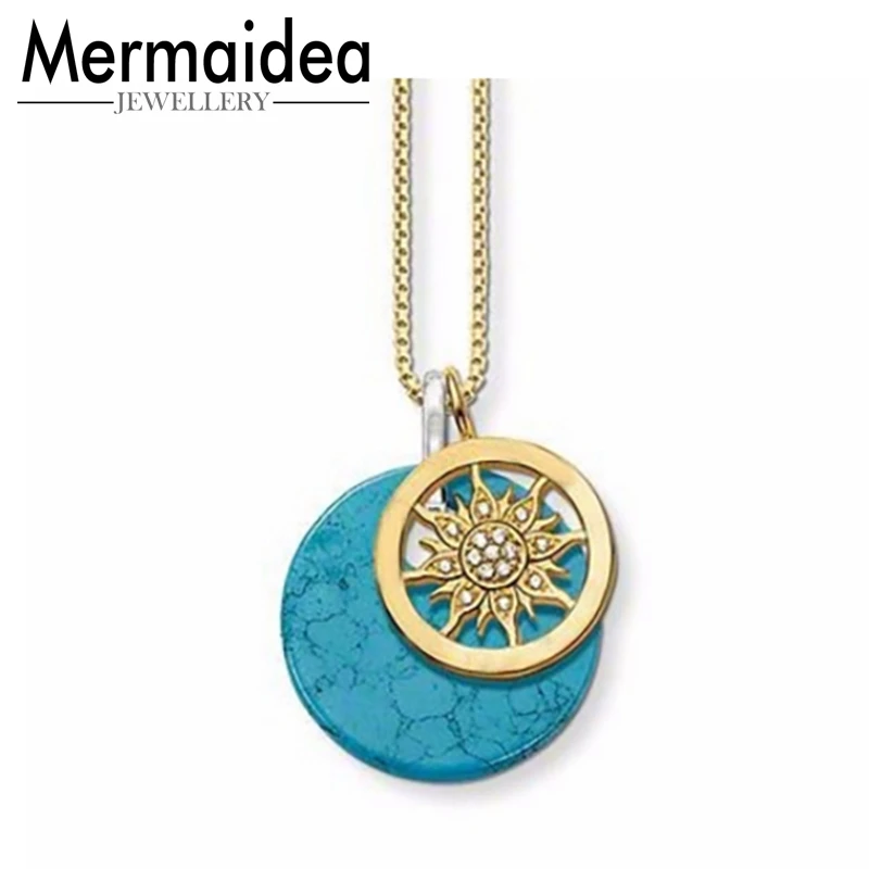 Мужские и женские ожерелья с подвеской в виде голубого диска золотистого цвета