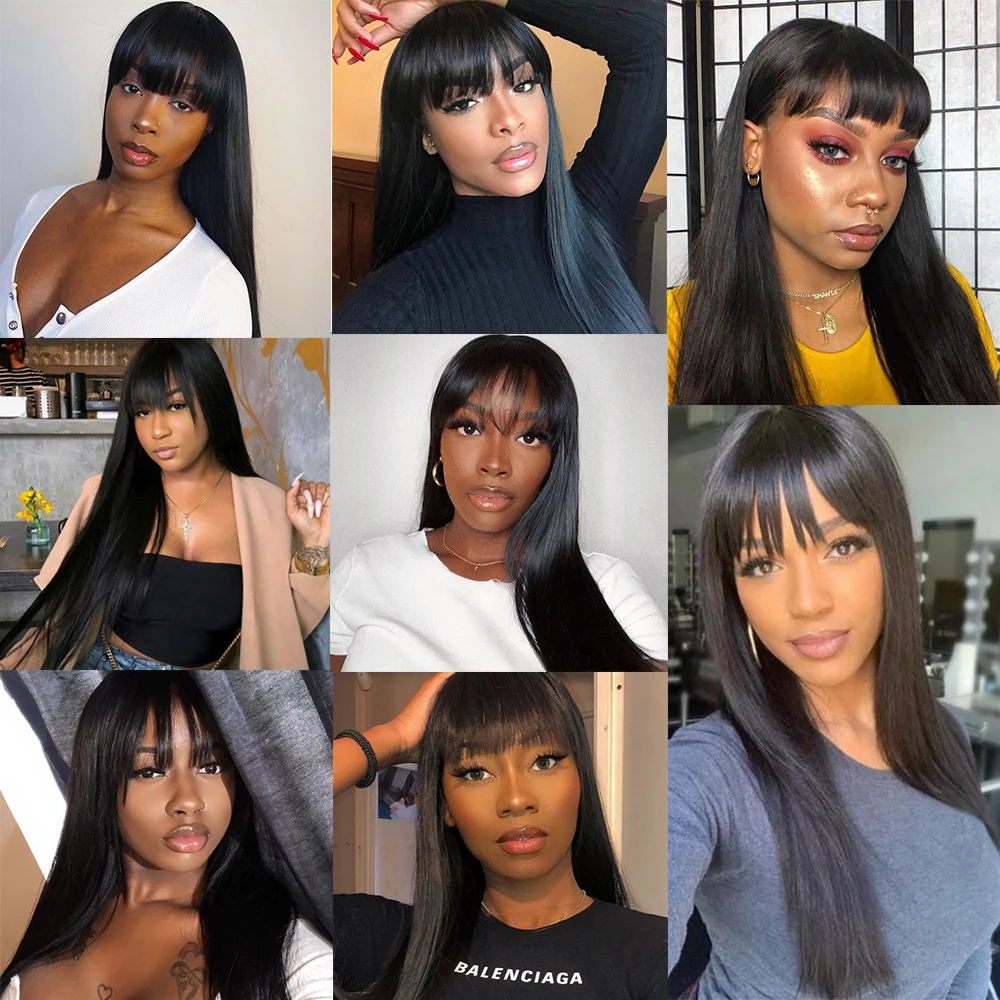 

Straight Human Hair Wigs With Bangs Full Machine Made Wigs 613 Blonde Wig Colored Wigs Peruvian Remy Hair Wig