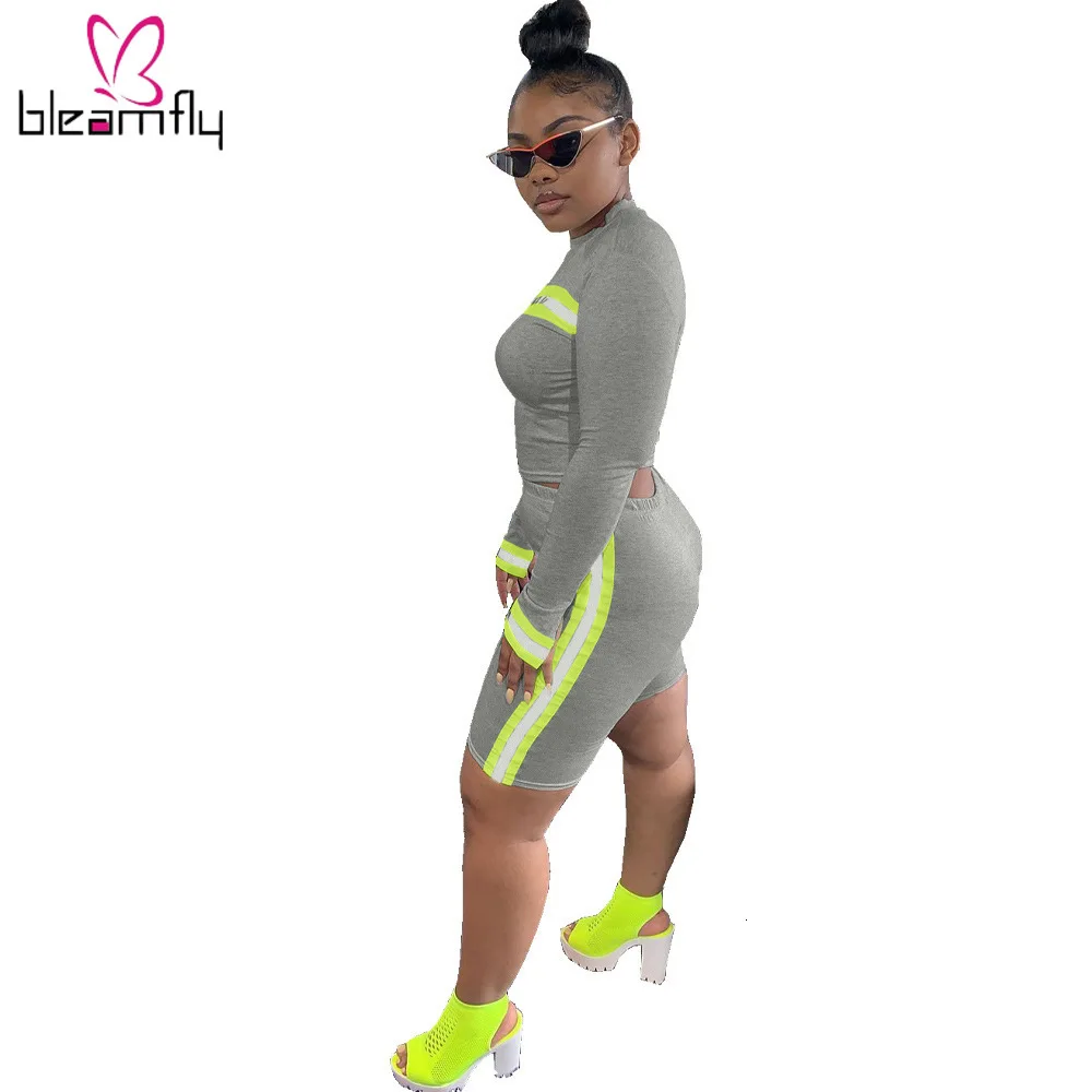 2019 женский осенний костюм в полоску с длинным рукавом топ брюки длиной до колен