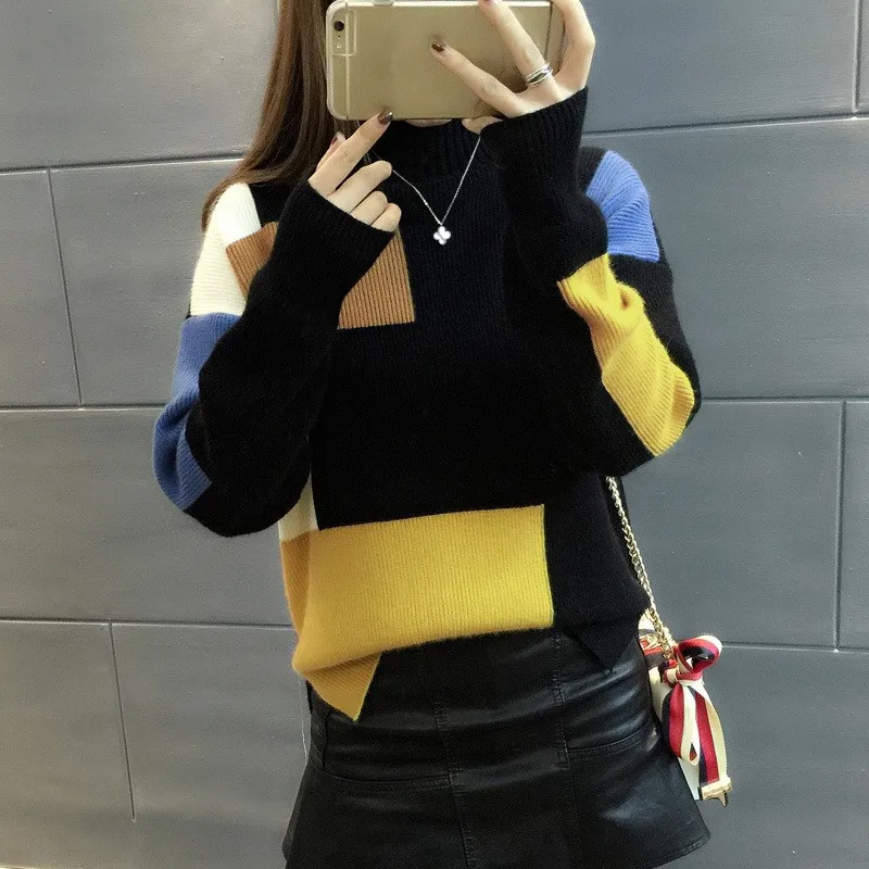 Женские свитера с высоким воротом Neploe корейские модные пуловеры геометрическим
