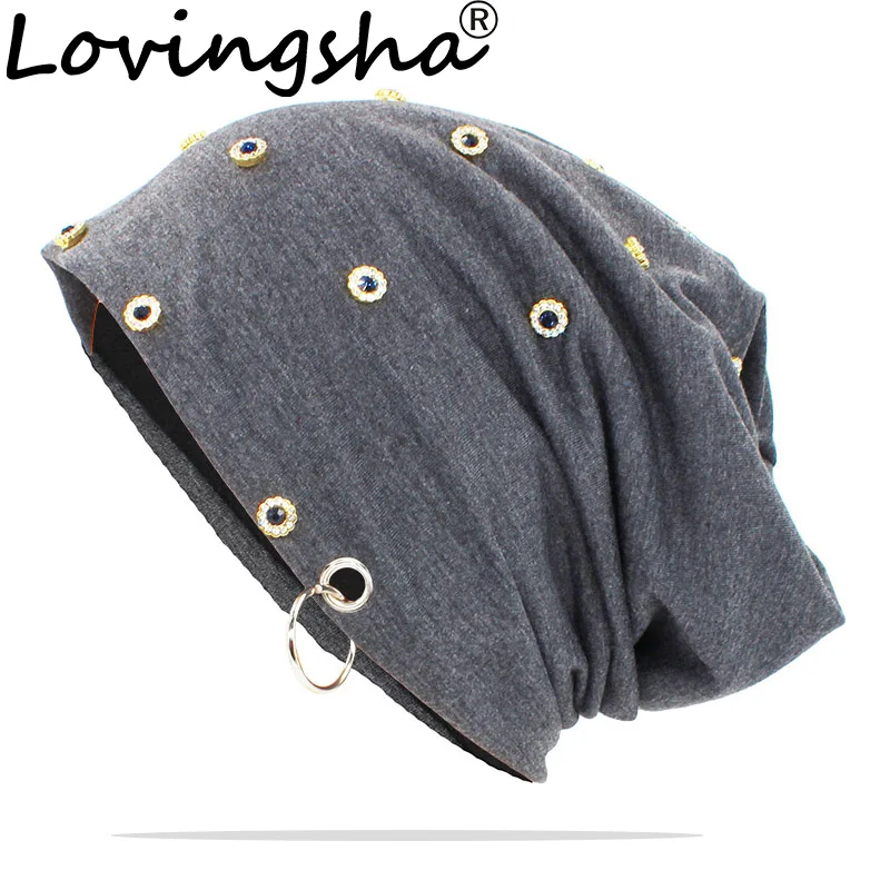 

LOVINGSHA New Fashion Men Women Hat With Rivet Unisex Brand Caps Hip Hop Thick Beanies Casual Adult Winter Warm Bonnet Hat HT163