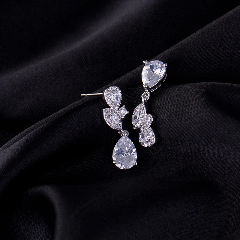 Clear Zirconia Small petal Flower AAA Cubic Zircon Wedding Jewelry Set Earrings Necklace Promotion Nickel Free Factory price | Украшения и
