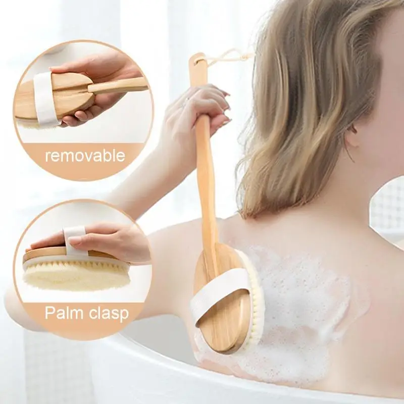 

Wooden long-handled bath brush bristle brush bath brush rubbing back brush brush brush rubbing massage back L0E6