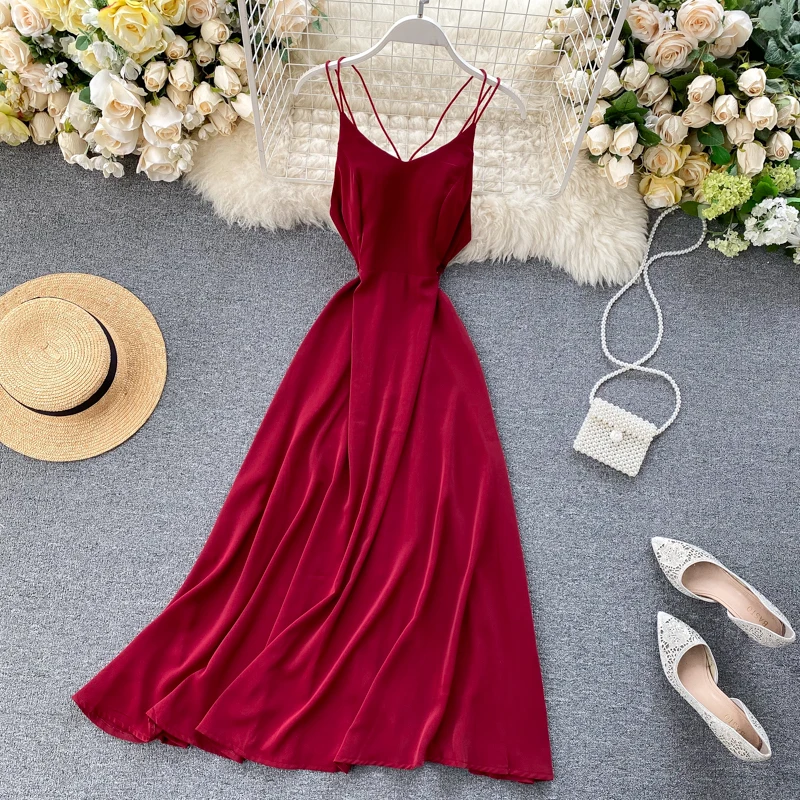 SINGRAIN женское летнее корейское вечернее платье с открытой спиной без рукавов V