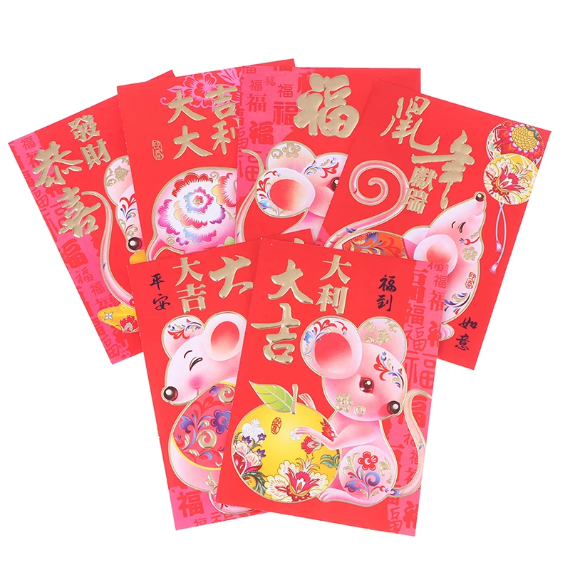 6 шт 2020 милые Мультяшные крысы Фортуна новый год красный карман красные конверты